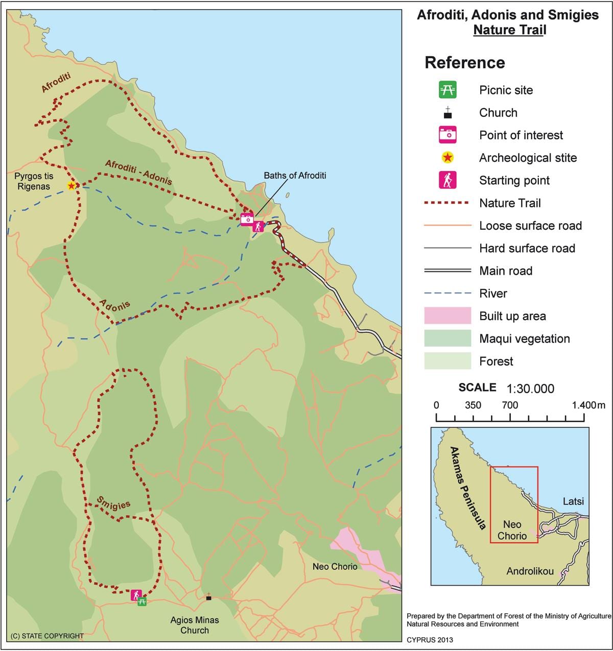 Mappa di afrodite Cipro trail 