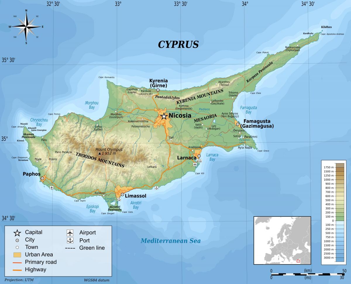 Mappa di Cipro fisica
