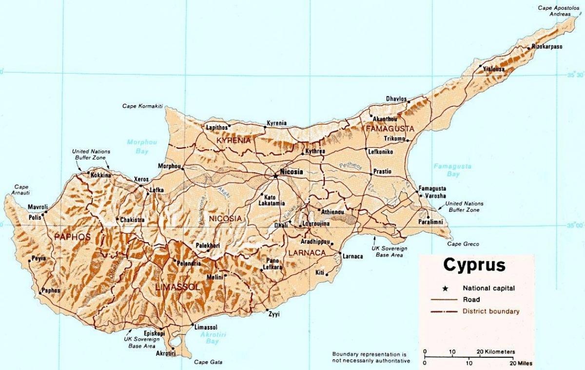 mappa dettagliata dell'isola di Cipro