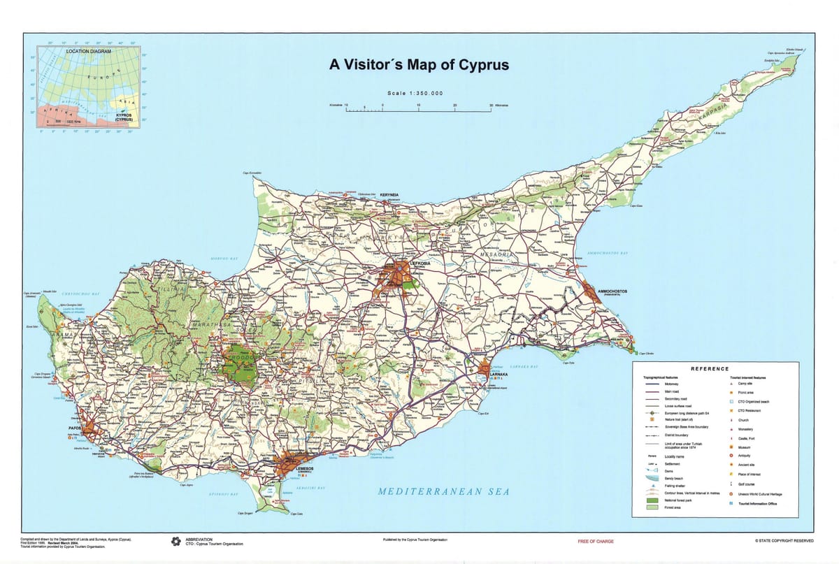 Mappa di Cipro di visite turistiche