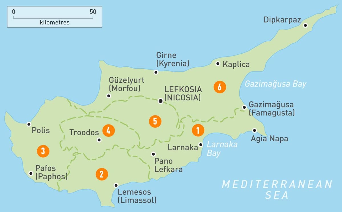 Mappa di Cipro regioni 