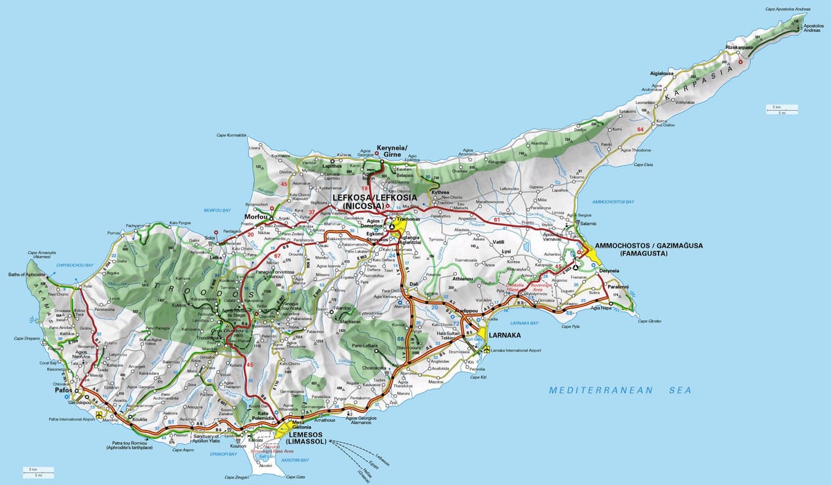 Mappa di Cipro valichi di frontiera