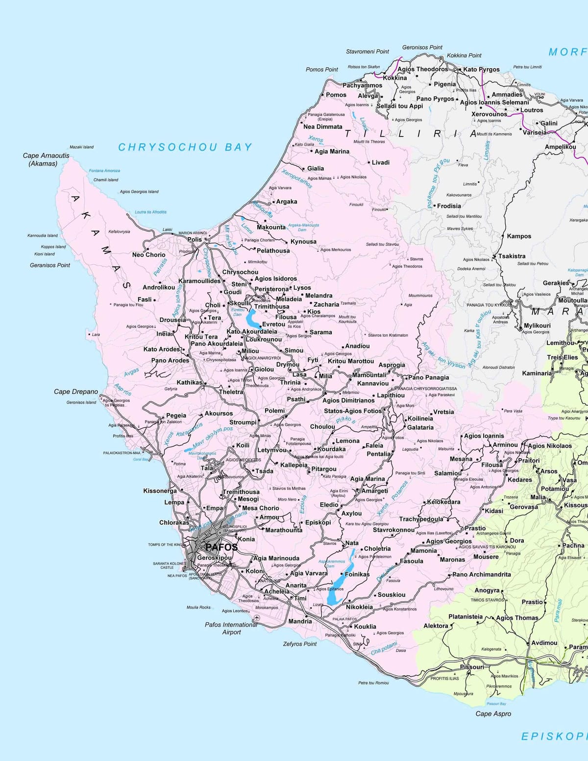 mappa stradale di paphos Cipro