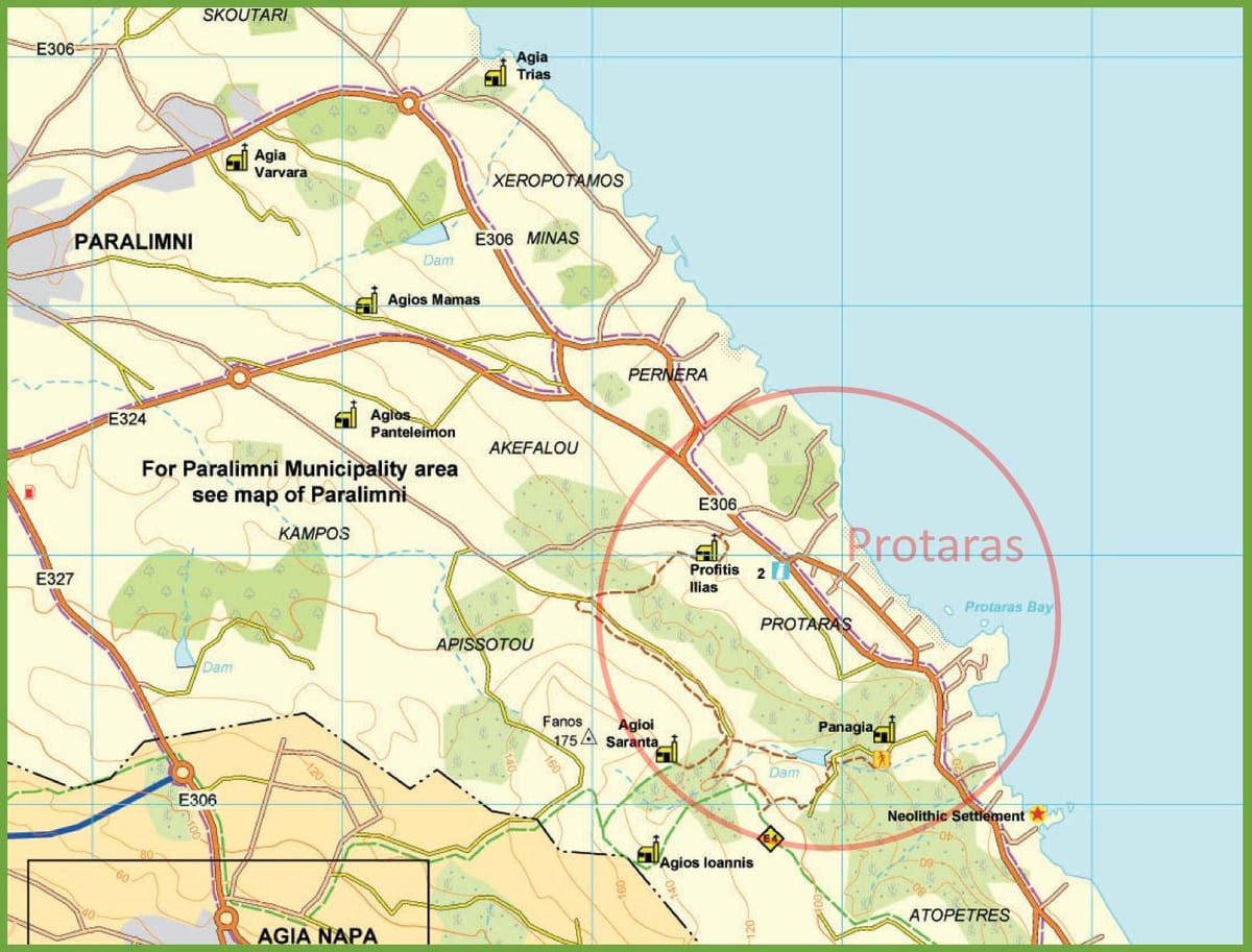 mappa stradale di protaras, Cipro