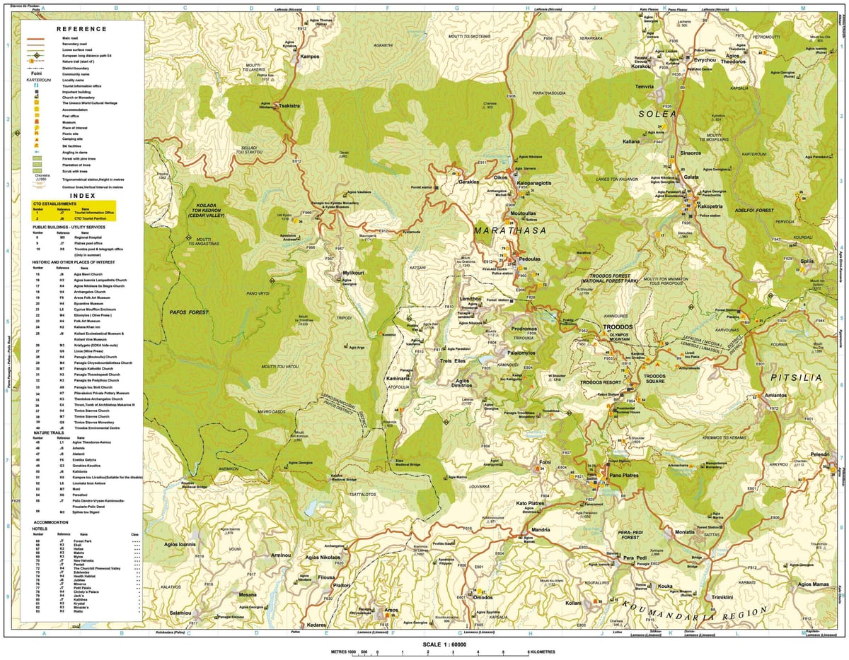 la mappa dei monti troodos Cipro
