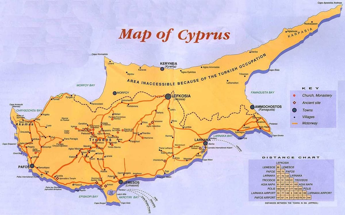 Cipro mappa, destinazioni di vacanza