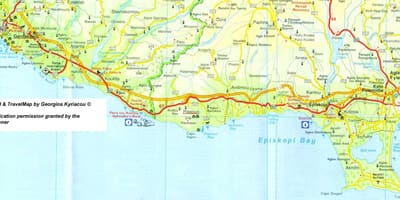 La mappa pissouri, raggiungibili spiaggia Cipro 